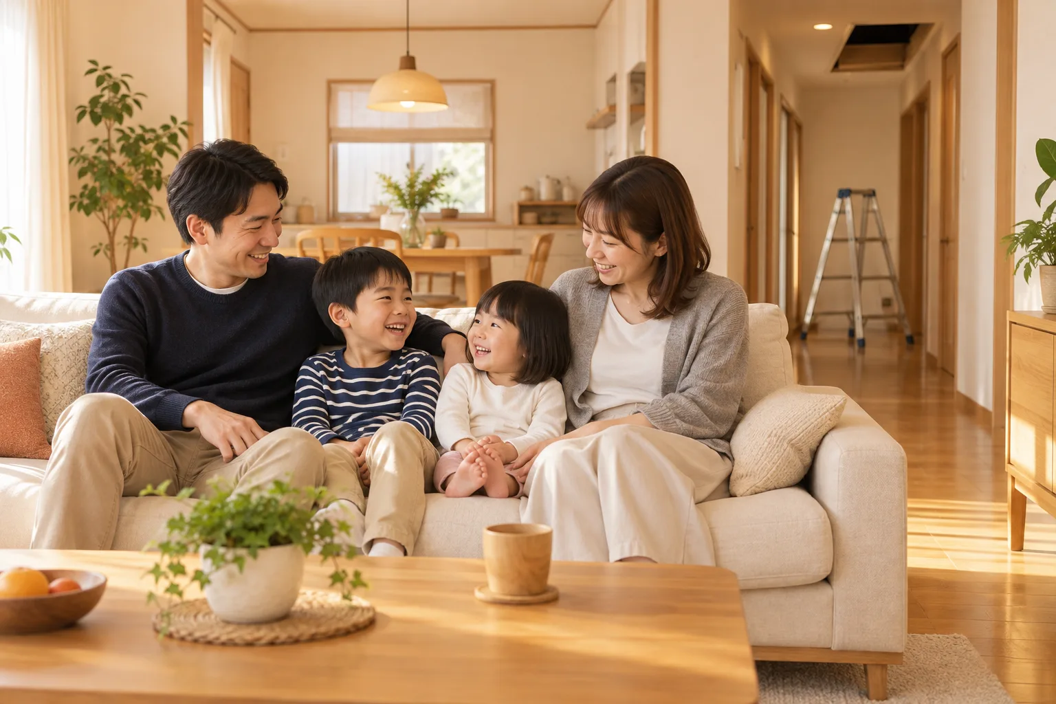 家具を動かさず、家族がいつもどおり過ごすリビング