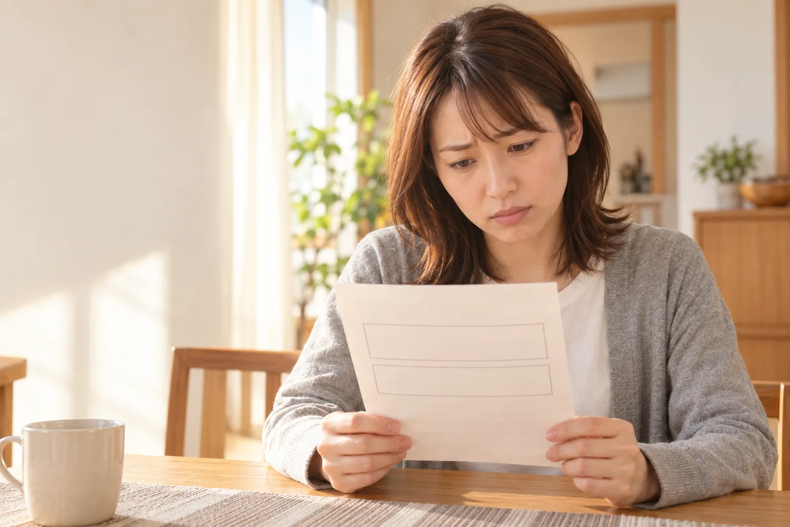 光熱費の明細を見て考え込む女性